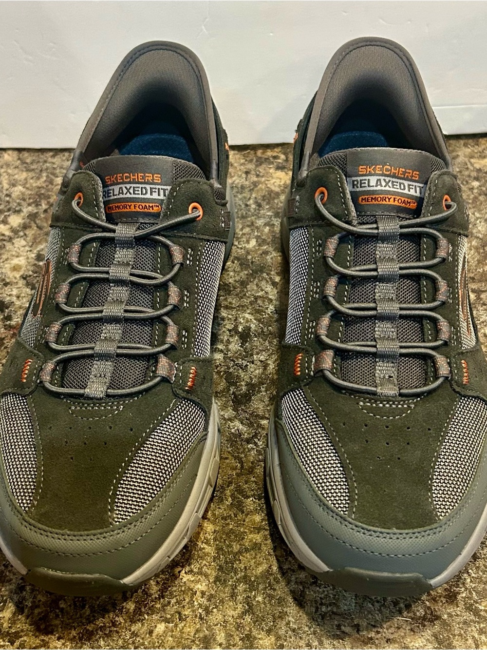 Skechers Men's Olive Green and Gray Relaxed Fit Lace-Up Sneakers